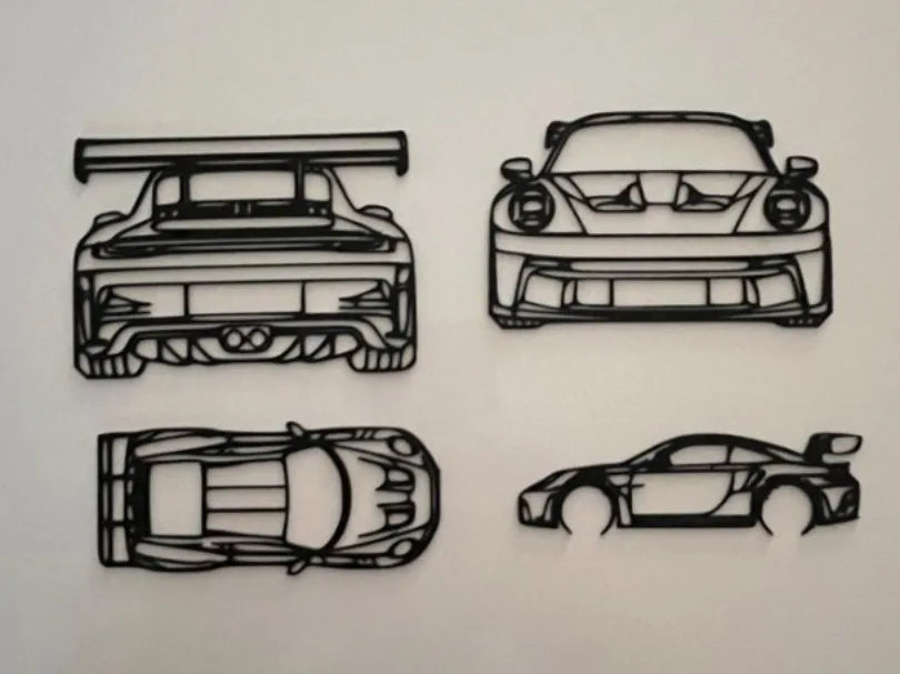 Porsche 911 Wall Art Set – 3D Printed Four-View Edition