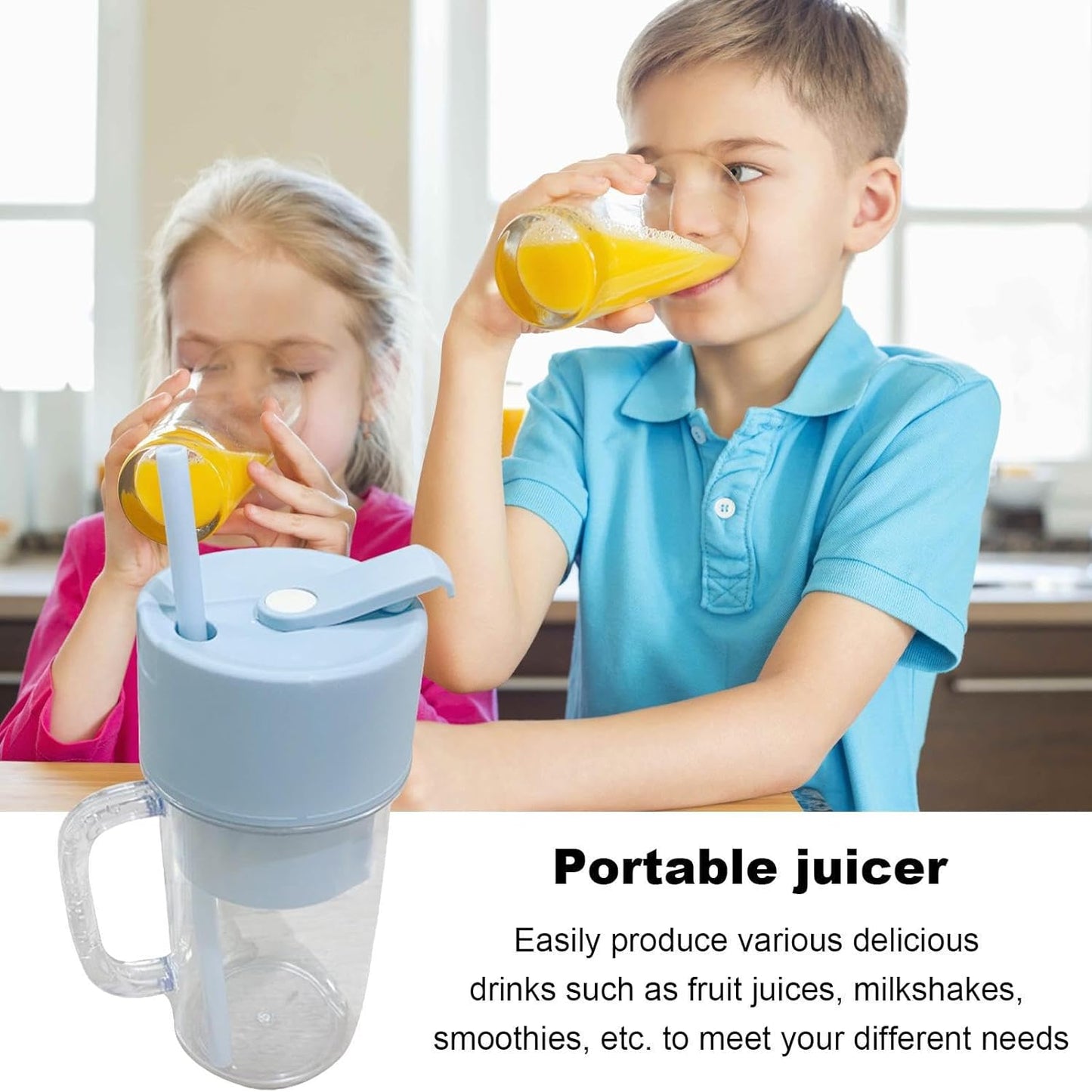 2 In1 Portable Juicer With Handle Straw For Smoothie Sipper Usb Rechargeable (340 Ml) 6 Stainless Steel Blades Compact Juicer Mixer Juicer Portable Fresh Juice Blender Portable Electric Juicer ( 340 Ml )