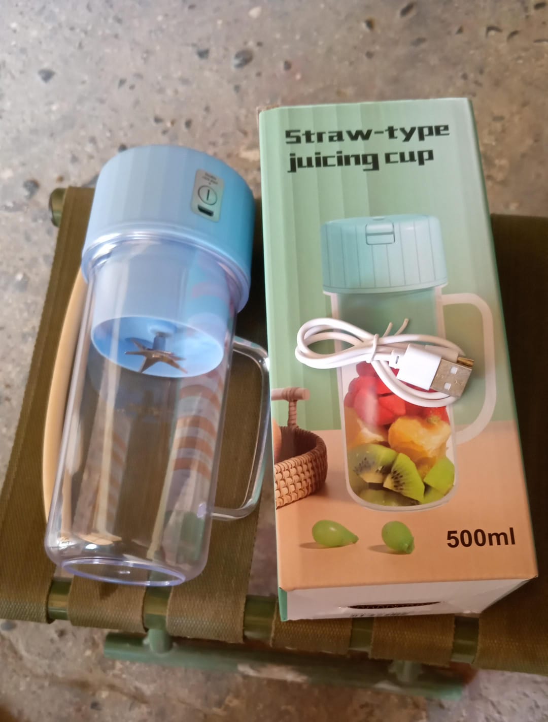 Portable Electric Juicer With Handle Straw Usb Rechargeable 6 Stainless Steel Blades (500 Ml)