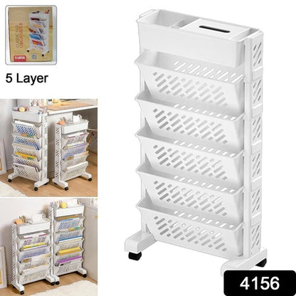 Movable Bookshelf Large Capacity Rotatable Plastic Rolling Organization Shelf  Rack