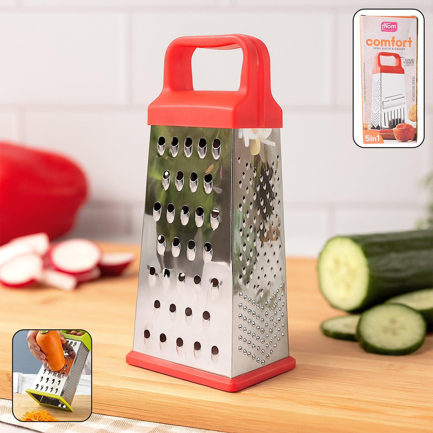 Supermom 5-in-1 Comfort Stainless Steel Grater And Slicer