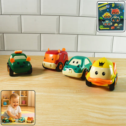 Funwoods Animal Cartoon Pull-back Toy Car - (4 Pc  Set)