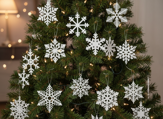 Snowflake Christmas Tree Ornaments (Set of 17) – Elegant 3D-Printed Decor