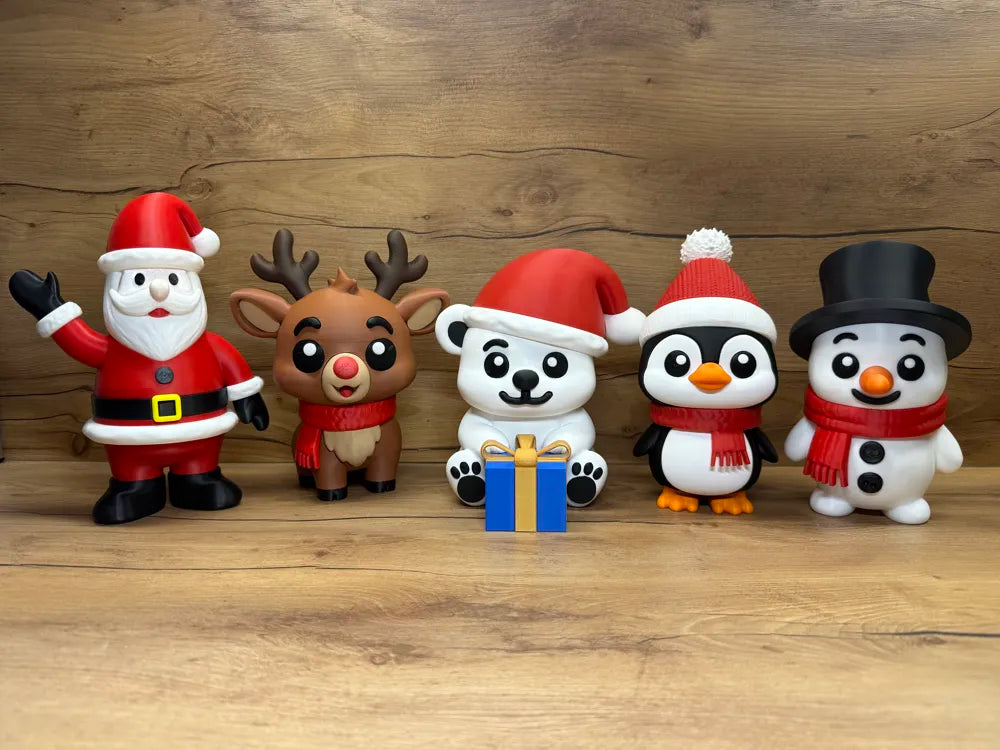 Christmas Ornaments cum Keychain. Set of 5 – 3D Printed Santa, Reindeer, Bear, Penguin & Snowman