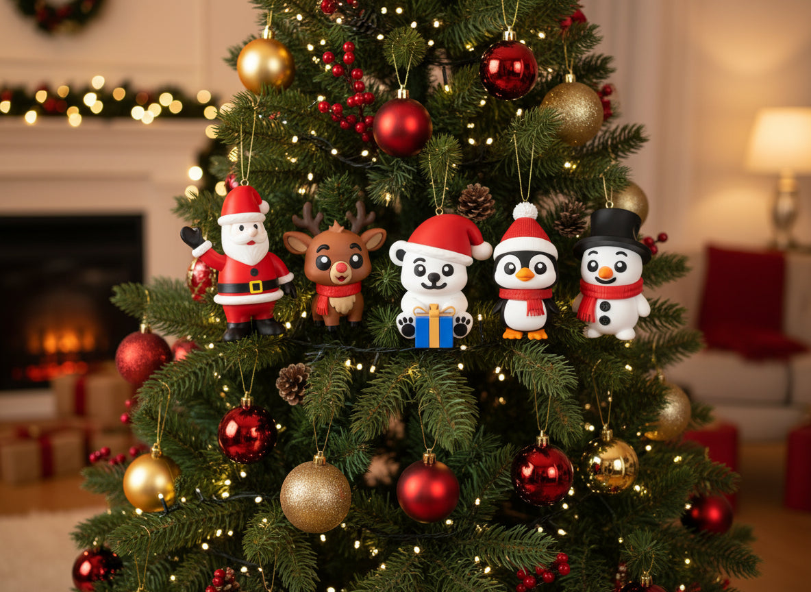 Christmas Ornaments cum Keychain. Set of 5 – 3D Printed Santa, Reindeer, Bear, Penguin & Snowman
