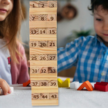 Wooden Tumbling Stacking Tower Game (48 Pcs Blocks 2 Dices)