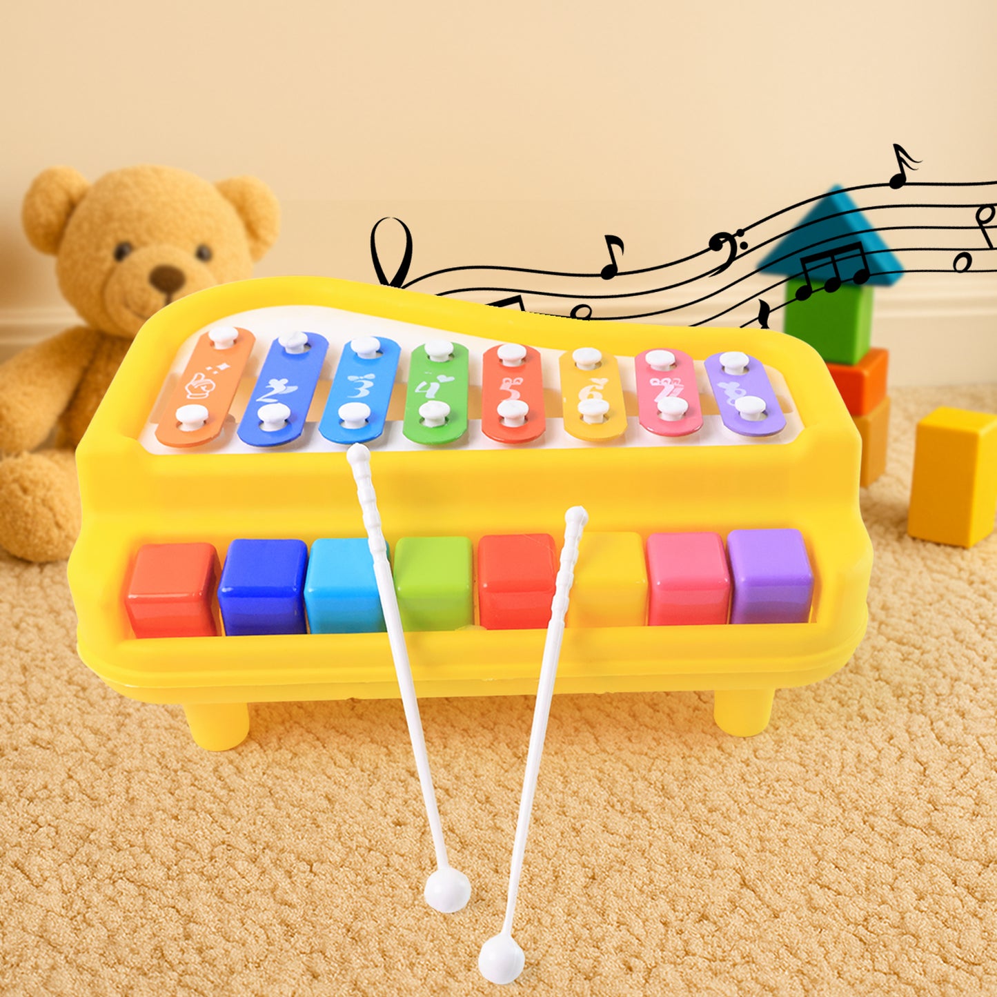 Multi-function Baby Musical Toy Piano With Xylophone (1 Pc)