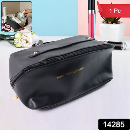 Premium Black Travel Makeup  Toiletry Organizer Pouch With Zipper  Handle (1 Pc)