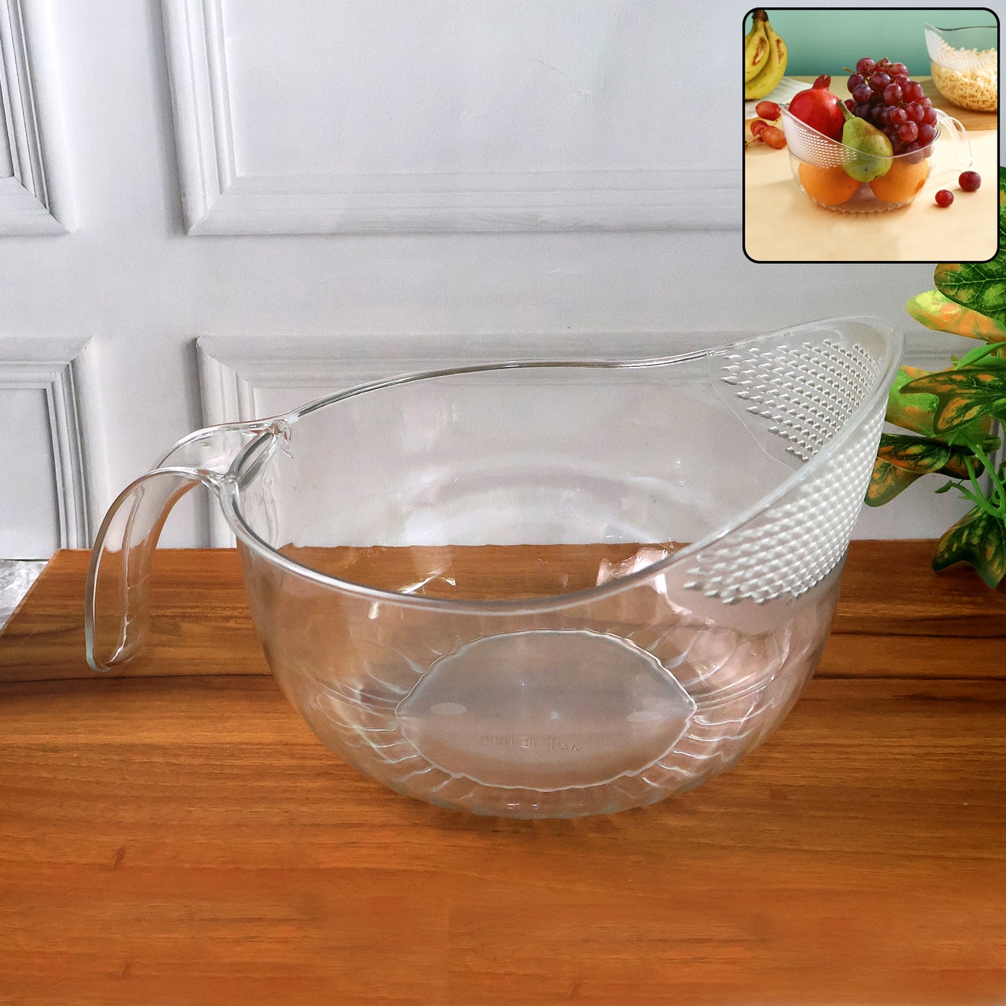 Supermom Multipurpose Transparent Plastic Bowl  Basket With Handle (1 Pc)