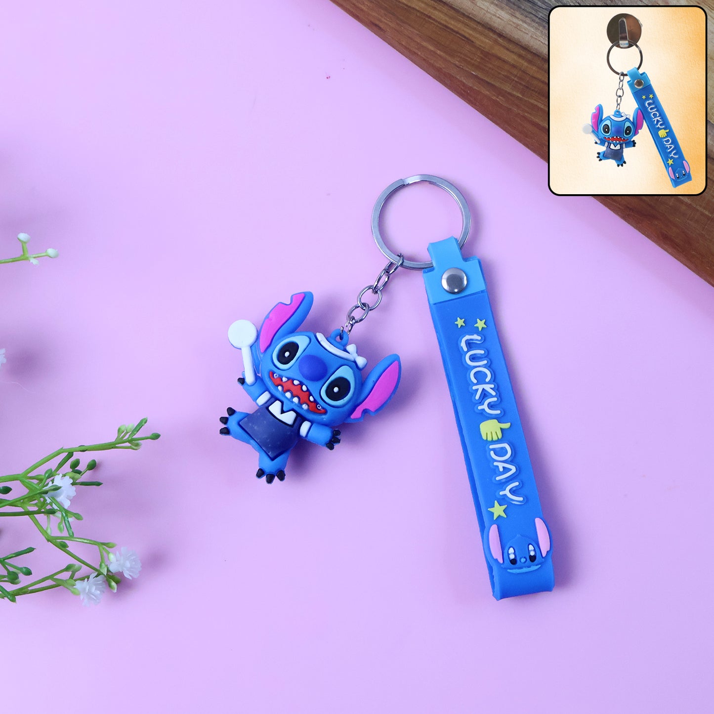 Cute Cartoon Silicone 3d Key Chain With Metal Hook  Strap (Pack Of 1)