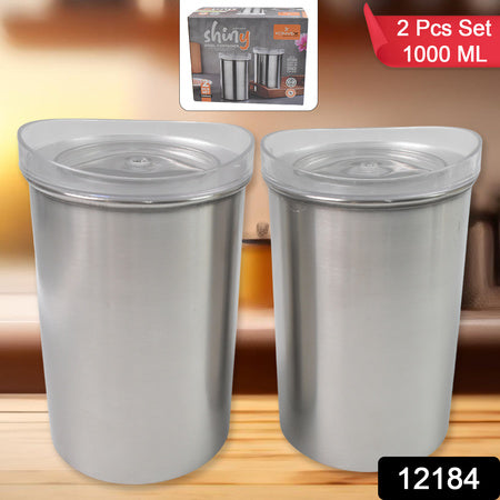 Multipurpose Stainless Steel Airtight Containers With See Through Lid (2 Pc Set  1000 Ml)