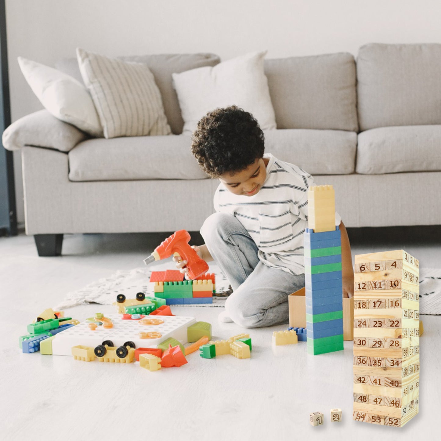 Numbered Wooden Tumbling Tower Game Set