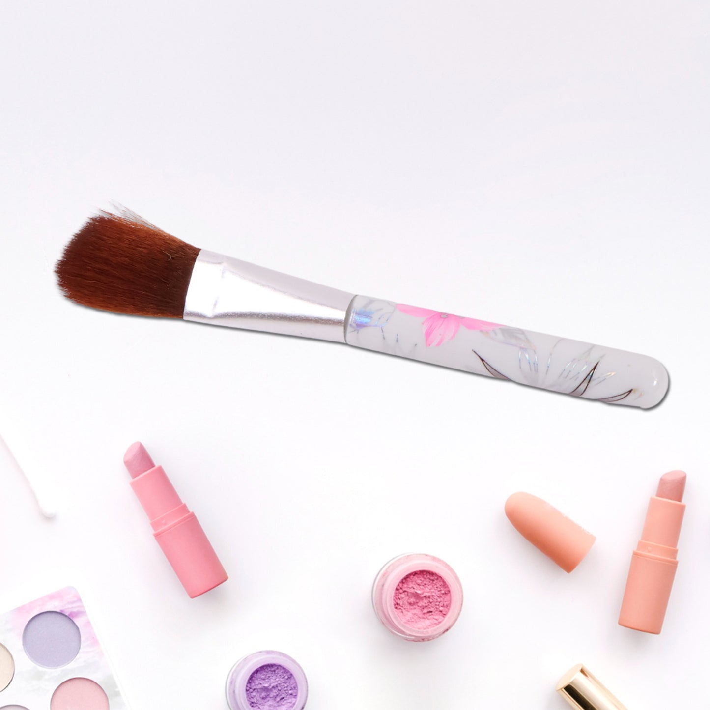 Floral Makeup Brush Set For Eyes Lips And Face (5 Pc)