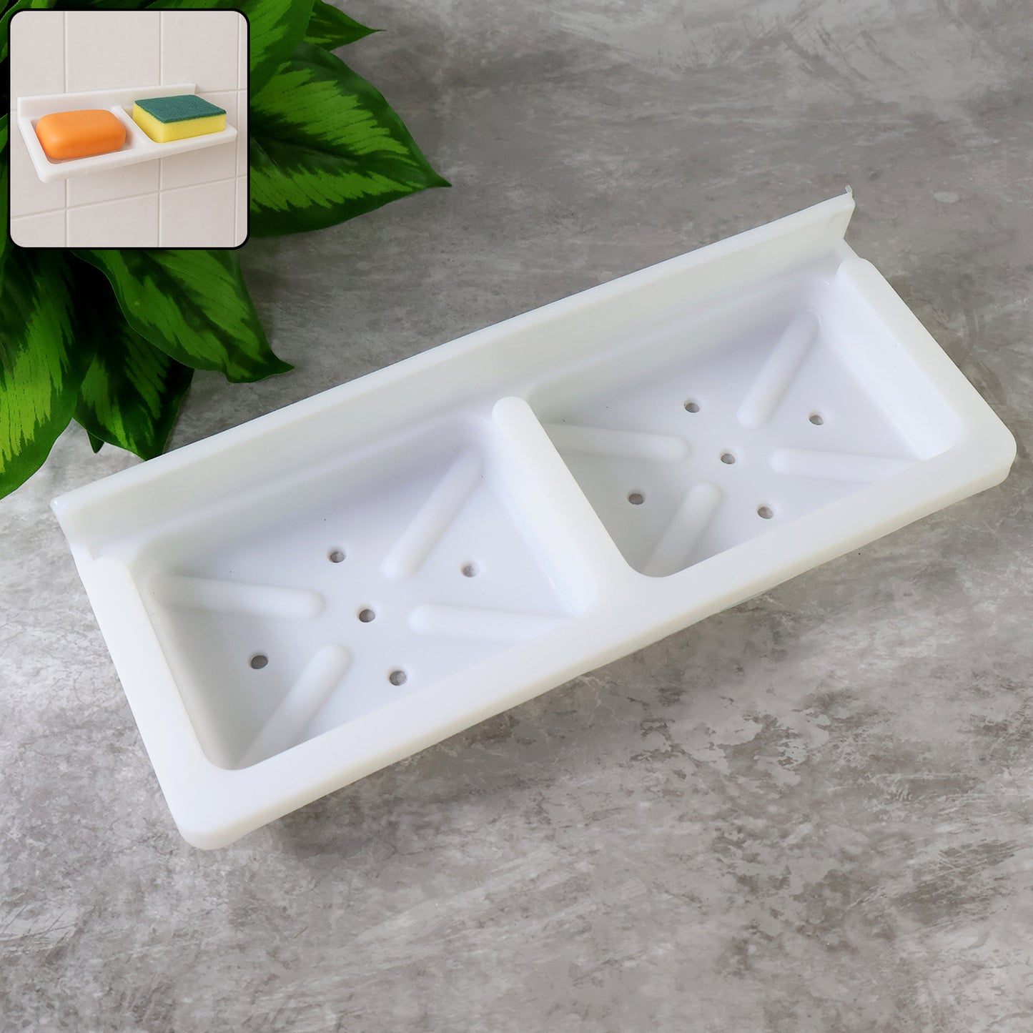 Wall Mounted Double Compartment Soap  Sponge Holder (1 Pc)