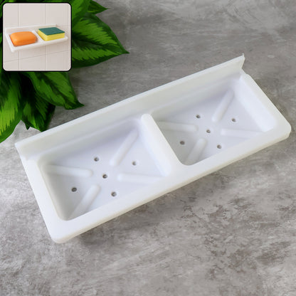 Wall Mounted Double Compartment Soap  Sponge Holder (1 Pc)