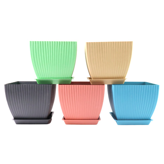 Trendy Square Plastic Flower Pots Set Of 5