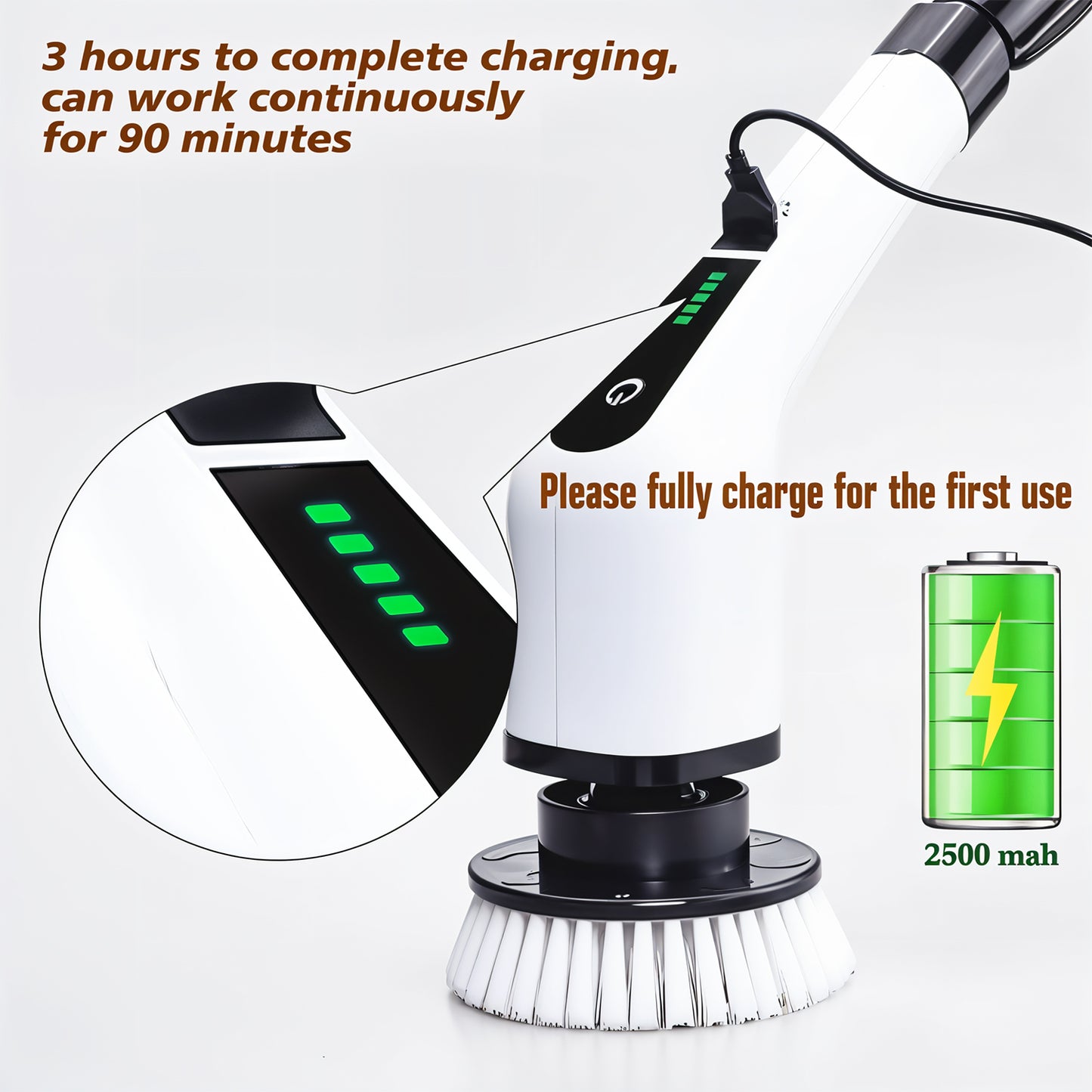 7-in-1 Electric Spin Scrubber Cleaning Brush With Extension Handle (1 Set)