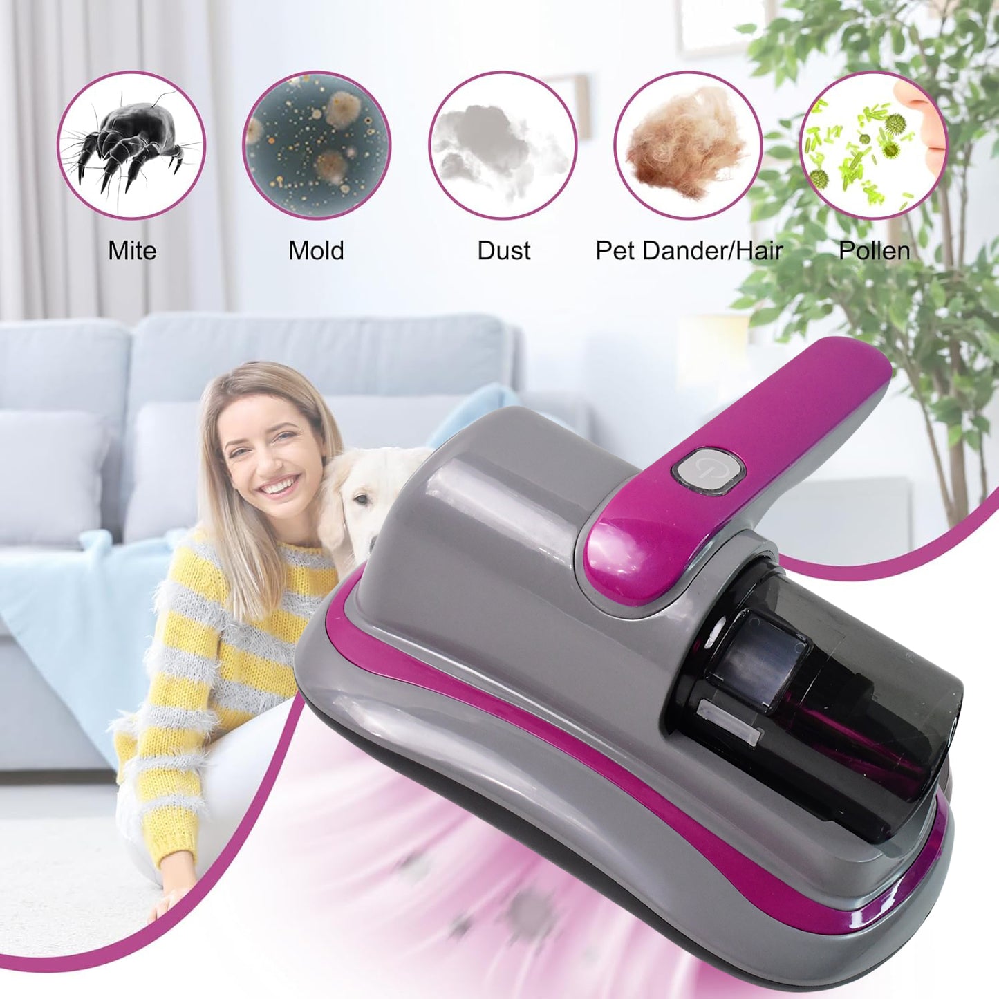 0227 Powerful Suction Portable Handheld Vacuum Cleaner - Low Noise Vacuum Cleaner For Bed - Cordless Vacuum Cleaner For Car Seat Crevices Pillows Mattresses Sofas Wireless Anti Dust And Mite Cleaner