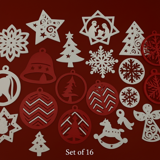 Christmas Tree Ornaments (Set of 16) – Festive 3D Printed Decoration Set