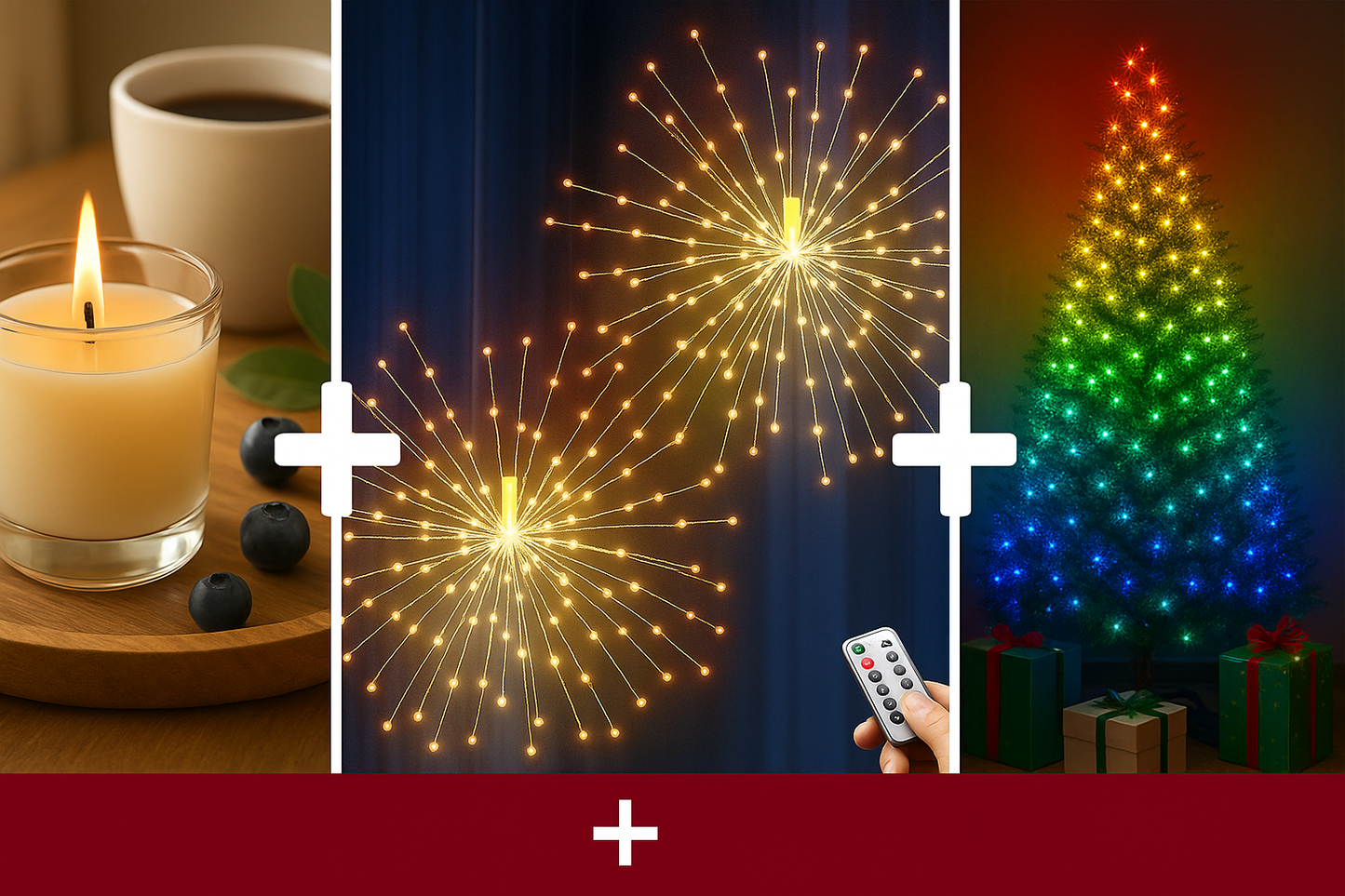 Christmas Decoration bundle (Multicolor LED light + Blueberry Candle + Starburst decor light)
