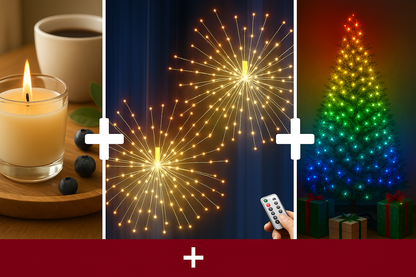 Christmas Decoration bundle (Multicolor LED light + Blueberry Candle + Starburst decor light)