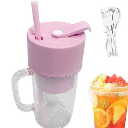 2 In1 Portable Juicer With Handle Straw For Smoothie Sipper Usb Rechargeable (340 Ml) 6 Stainless Steel Blades Compact Juicer Mixer Juicer Portable Fresh Juice Blender Portable Electric Juicer ( 340 Ml )