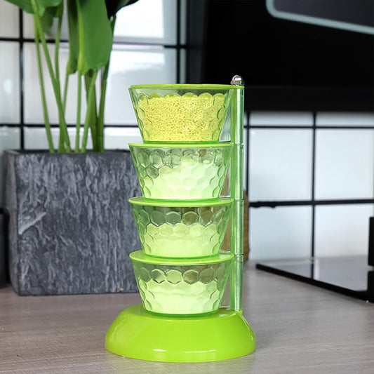 4 Section 360 Rotating Vertical Seasoning Box Plastic Pickle Tower  Spice Rack (4 Layer With 4 Plastic Spoon  1 Set)