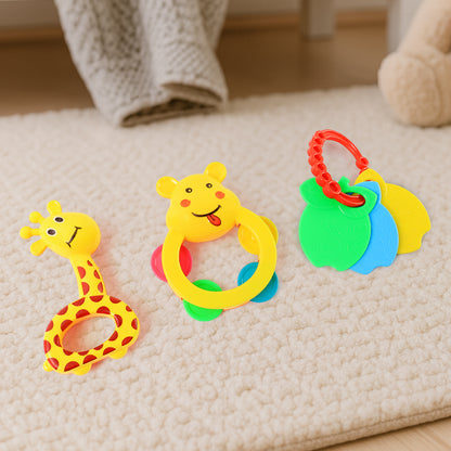 3 Pcs Set Colorful Animal Shape Baby Rattle Toy