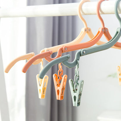 Folding Hanger With Clips For Clothes Adjustable Hanger (1 Pc)
