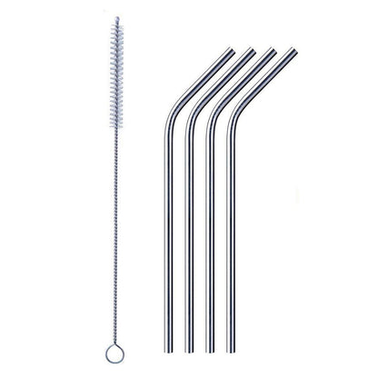 1733 Reusable Stainless Steel Drinking Straws Bent (4 Bent Straws 1 Brush)
