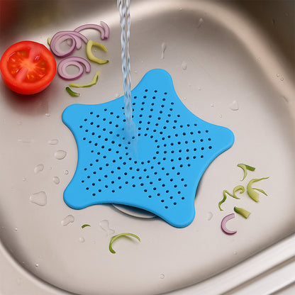 Aqua Blue Silicone Star Shaped Sink Filter Bathroom Hair Catcher Drain Strainers For Basin