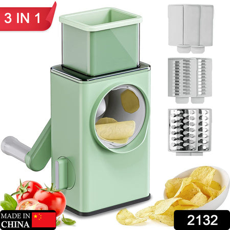 2132 Vegetable Shredder Round Mandolin Slicer Grater Shredder Salad Maker - Large Feed Port - Suction Base - Cutter For Vegetable Fruit Cookie.