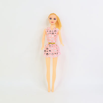 Premium Fashion Doll With Polka-dotted Dress And Stylish Belt (1 Pc)