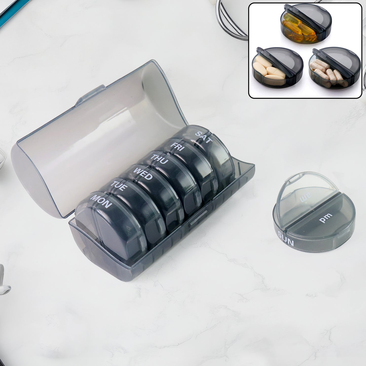 6989 Weekly Pill Organizer 2 Times A Day Travel 7 Day Pill Box Twice A Day Daily Medicine Pill Case With Large Compartments