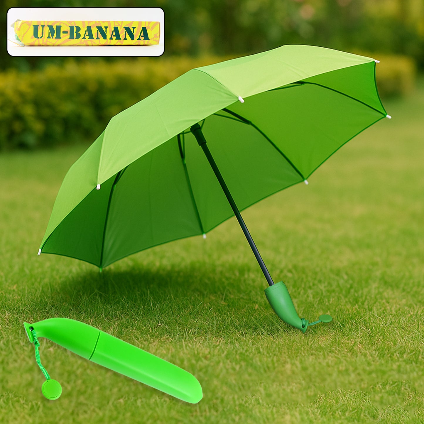 Green Stylish Banana Shaped Mini Foldable Umbrella