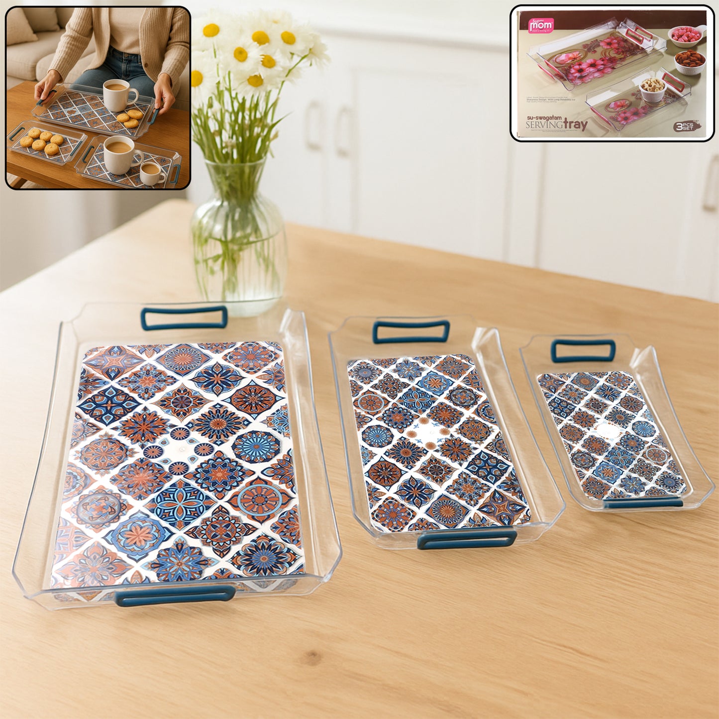 Supermom 3-piece Multipurpose Serving Tray - (3 Pc  Set)