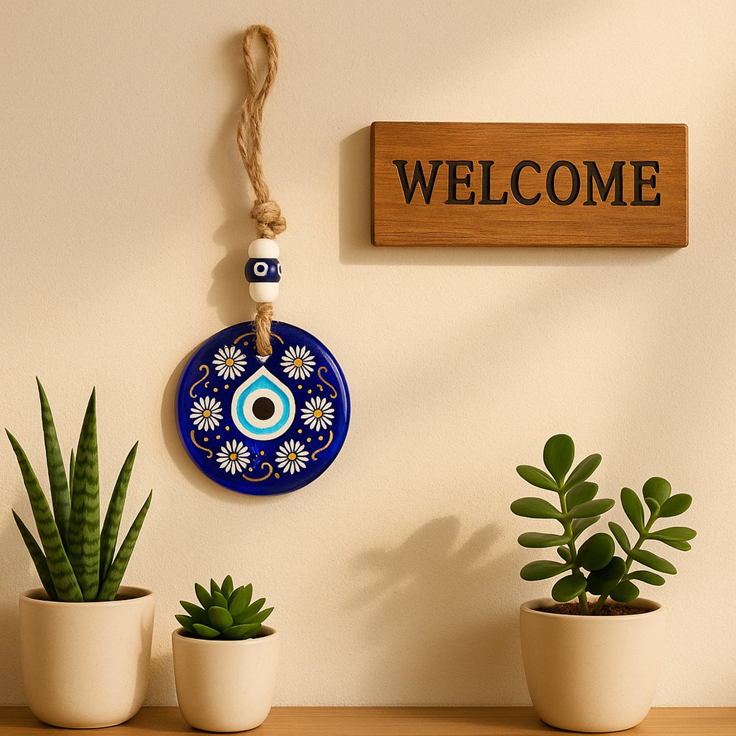 Decorative Evil Eye Wall Hanging Nazar Protector Charm With Beads Wind Chime (1 Pc)