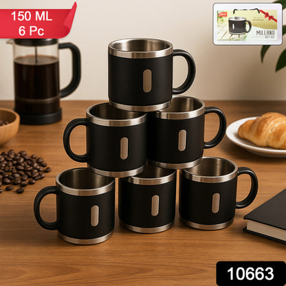 Apex Premium Stainless Steel Double Wall Coffee Mug Gift Set (6 Pc  150 Ml)