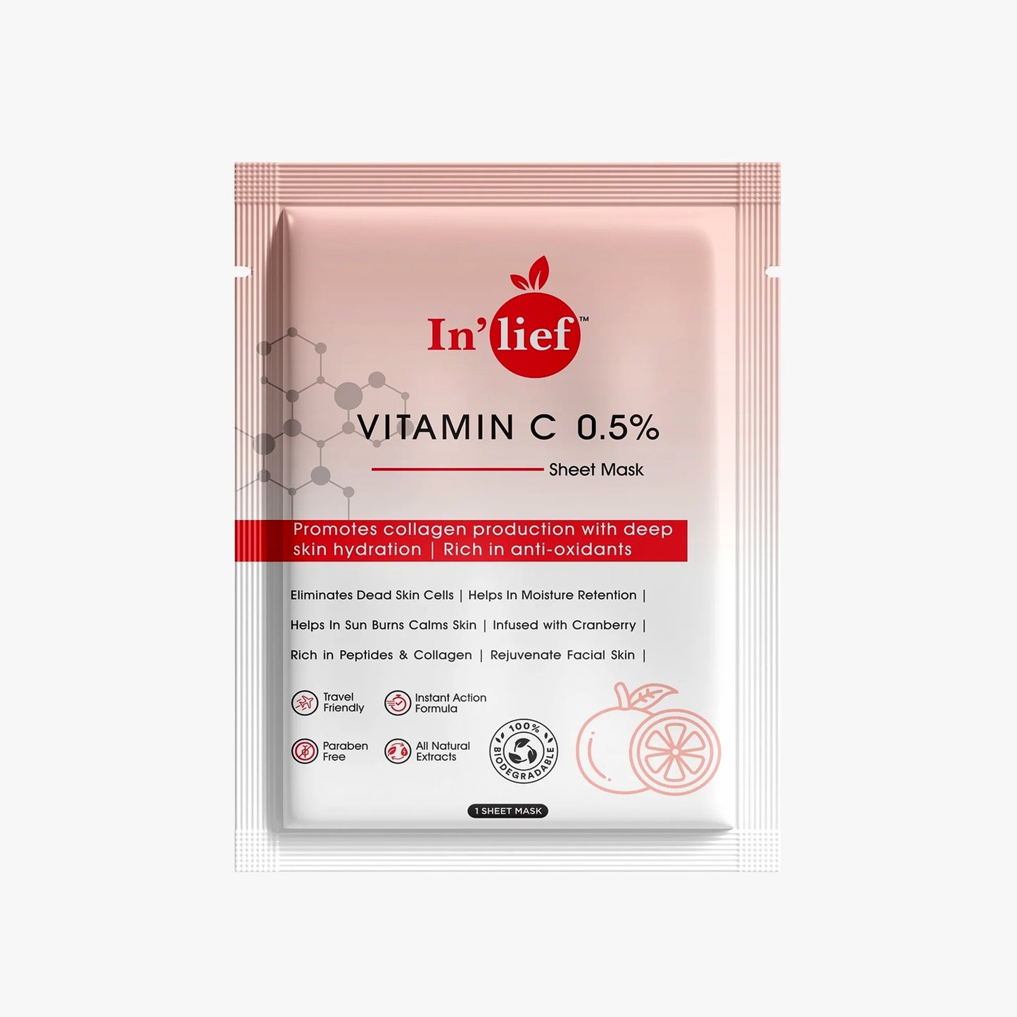 Inlief Vitamin C 0.5 Hydrating  Brightening Facial Sheet Mask (1 Pc)