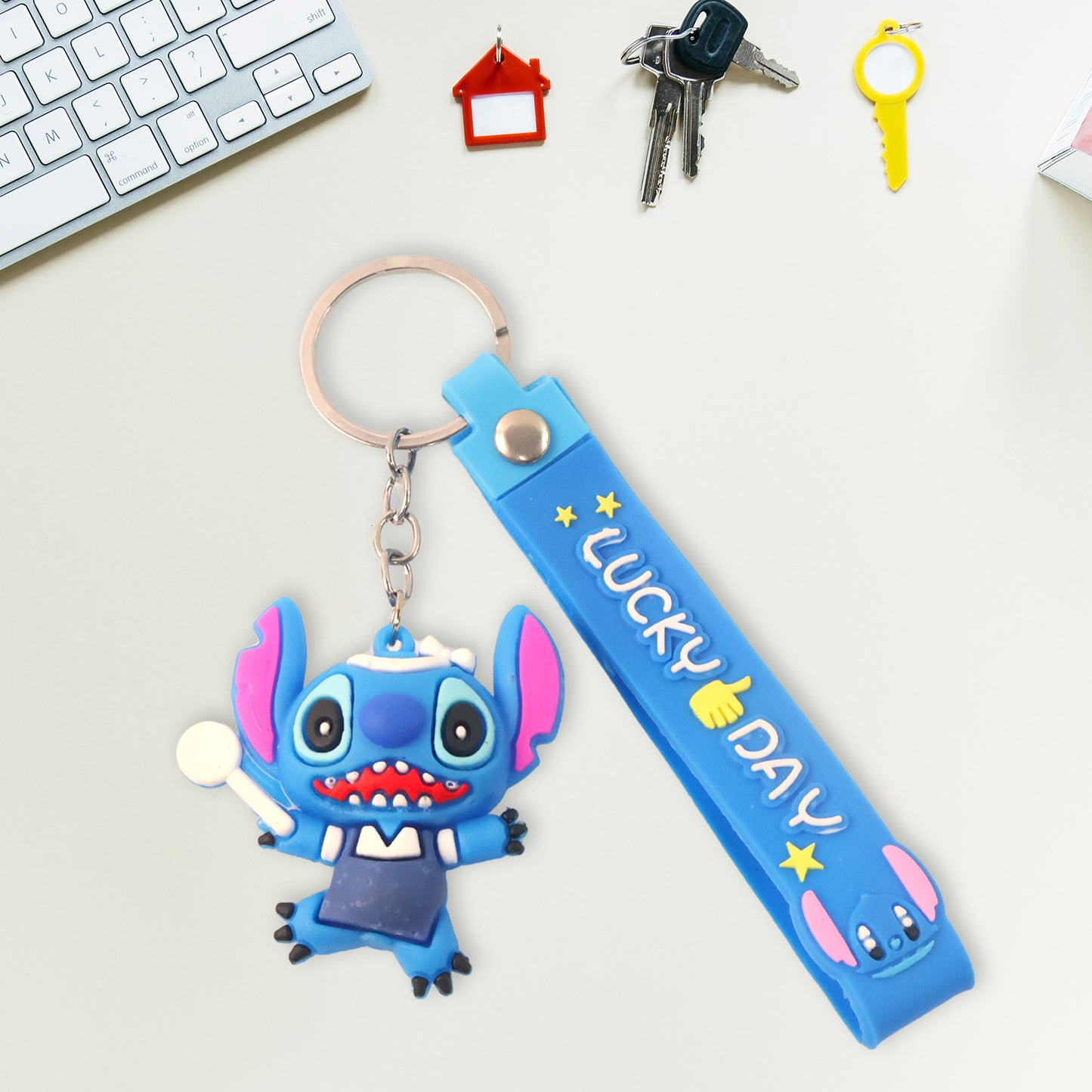 Cute Cartoon Silicone 3d Key Chain With Metal Hook  Strap (Pack Of 1)