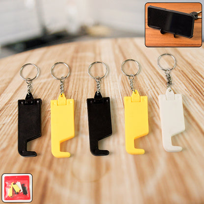 2 In 1 Plastic Keychain With Mobile Stand  Phone Holder (5 Pcs Set  Multicolor)