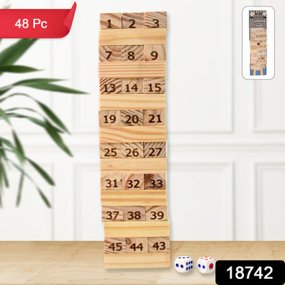 Wooden Tumbling Stacking Tower Game (48 Pcs Blocks 2 Dices)