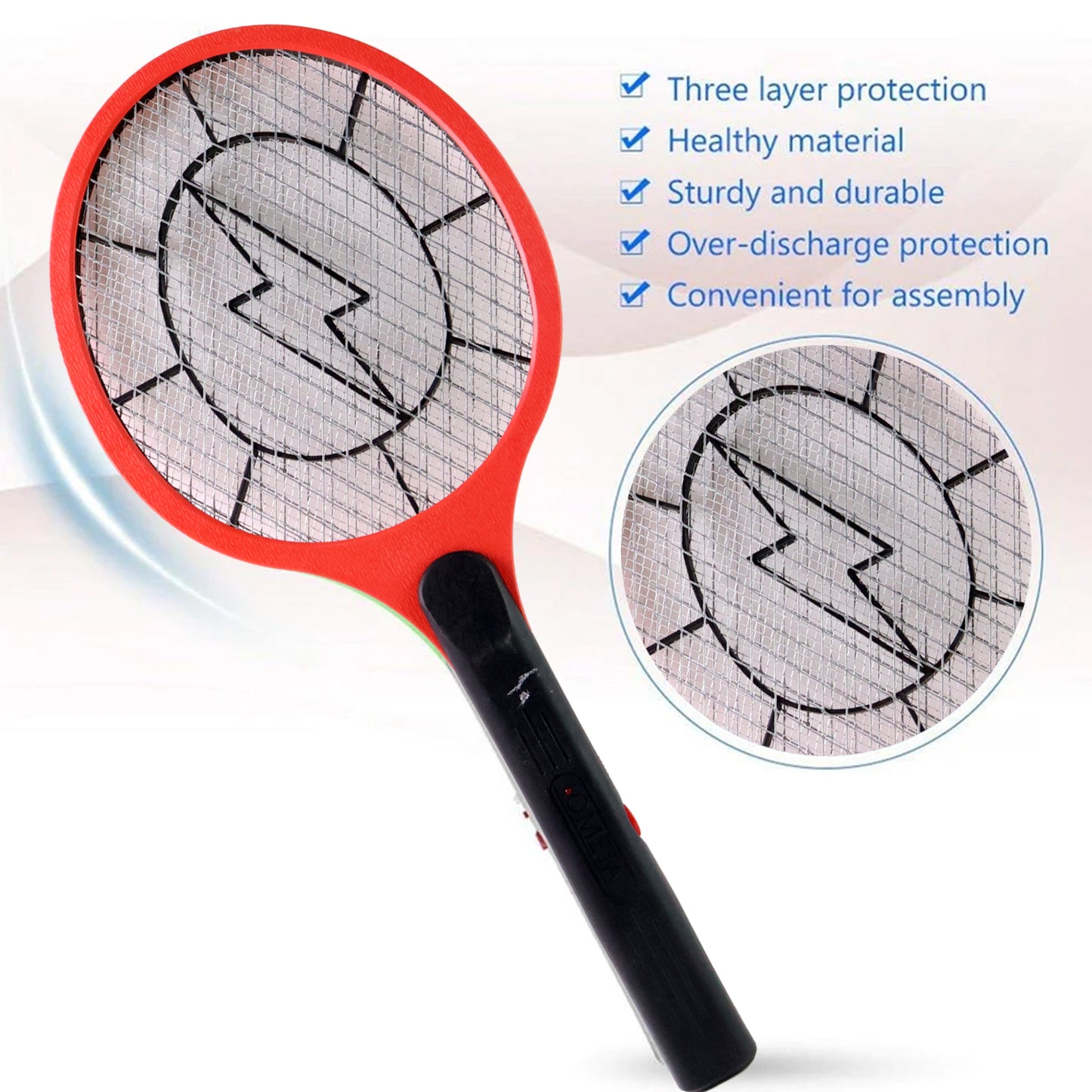 Red Rechargeable Electric Mosquito Killer Racket With Cable