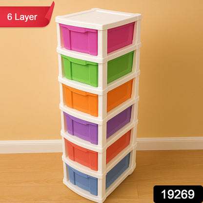 6-layer Multi-colored Plastic Storage Drawer Cabinet