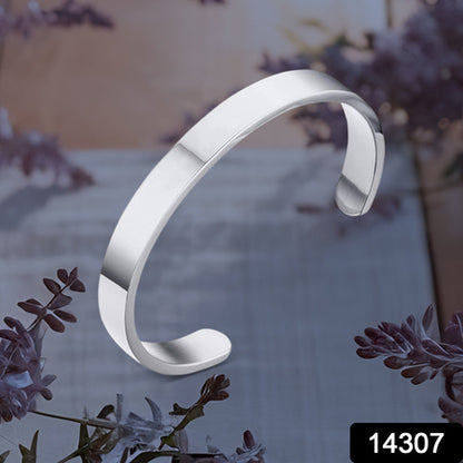 Minimalist Polished Open-ended Silver-tone Stainless Steel Kada (1 Pc)