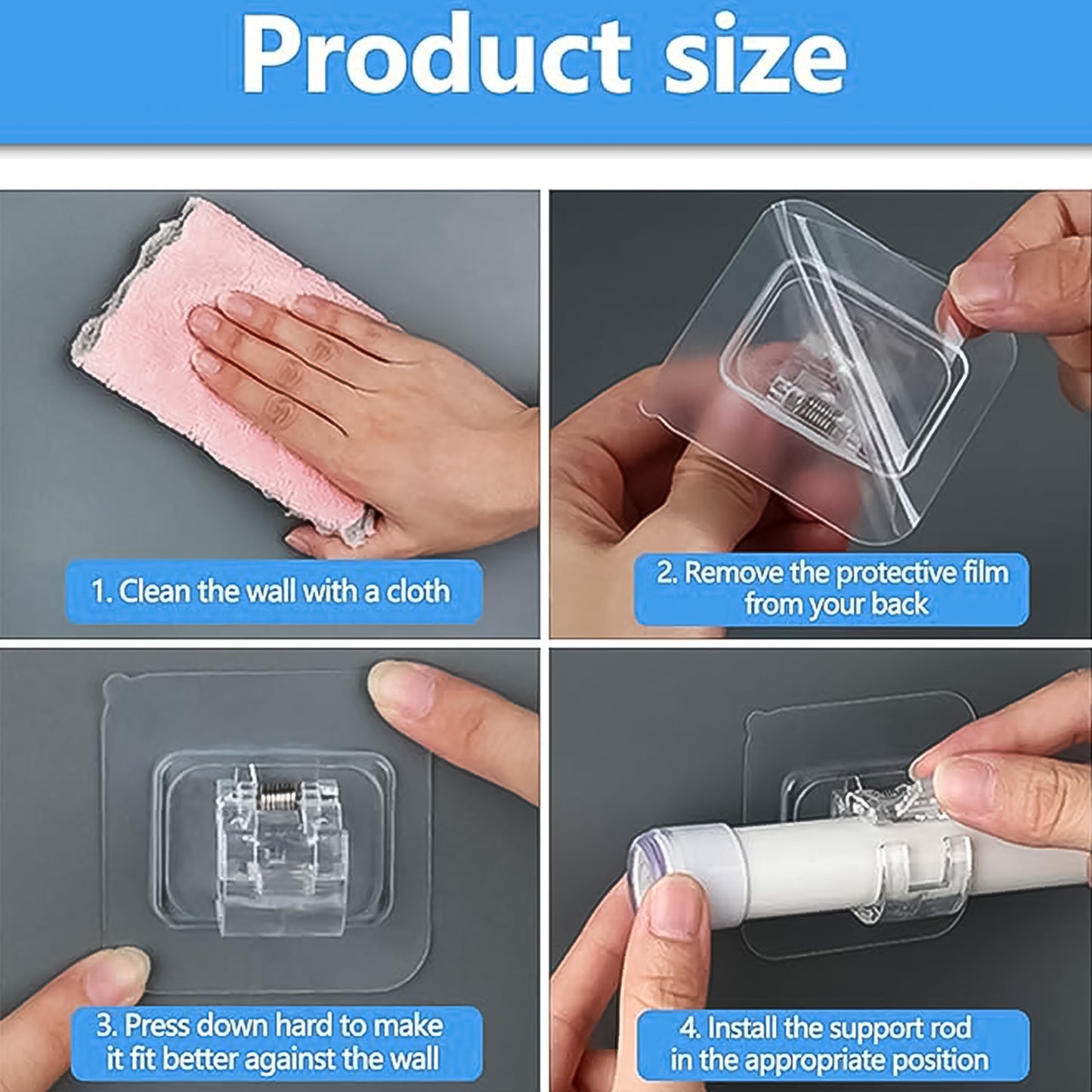 Self-adhesive Transparent Wall With Spring-loaded Anti-slip Clip (1 Pc)