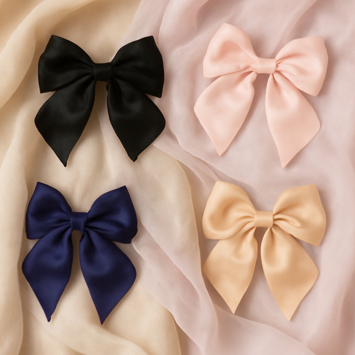 Premium Satin Bow Hair Clip Set For Girls And Women (10 Pc)