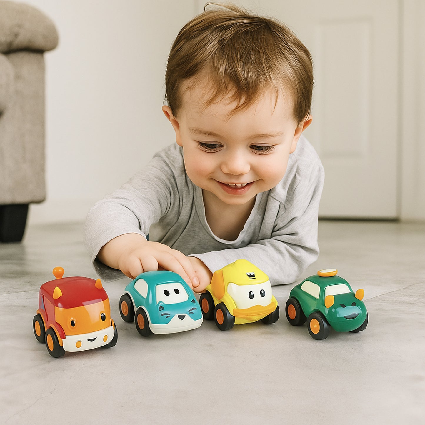 Cartoon Pull-back Car Toy Set For Kids (12 Pc)
