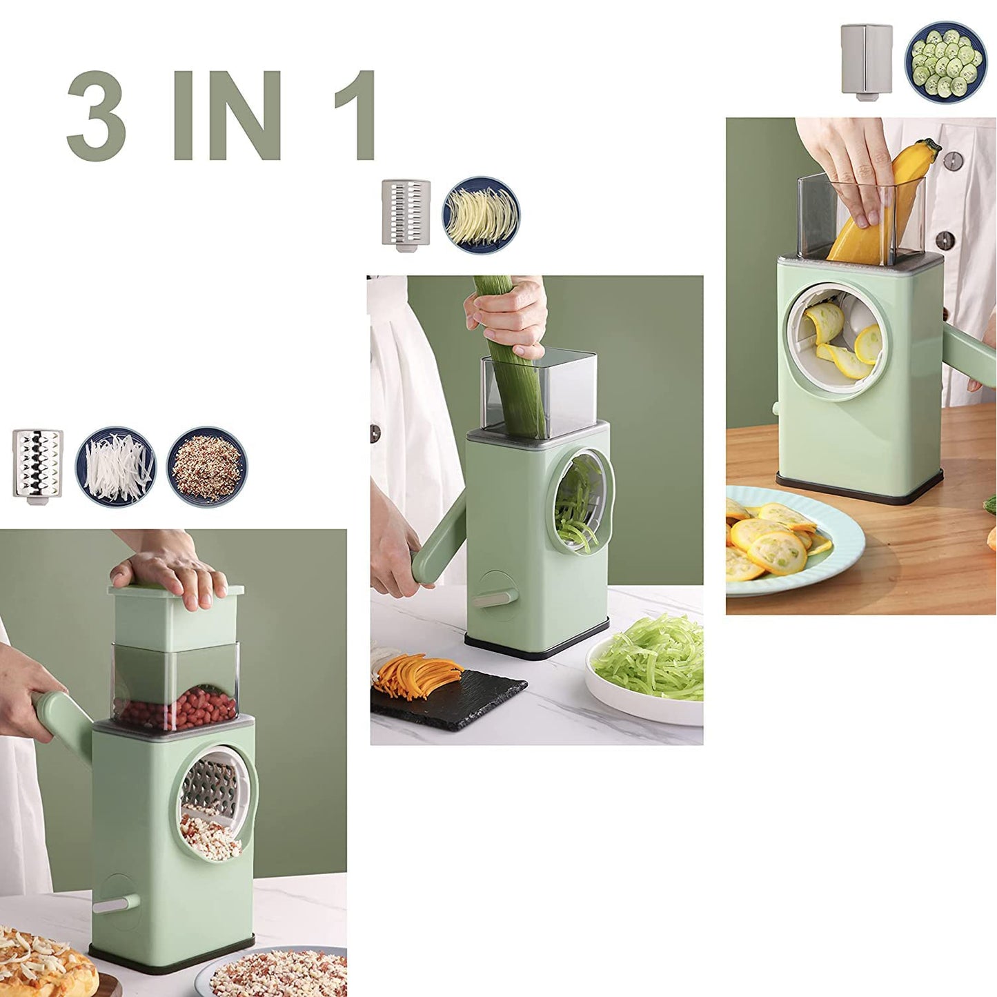 2132 Vegetable Shredder Round Mandolin Slicer Grater Shredder Salad Maker - Large Feed Port - Suction Base - Cutter For Vegetable Fruit Cookie.