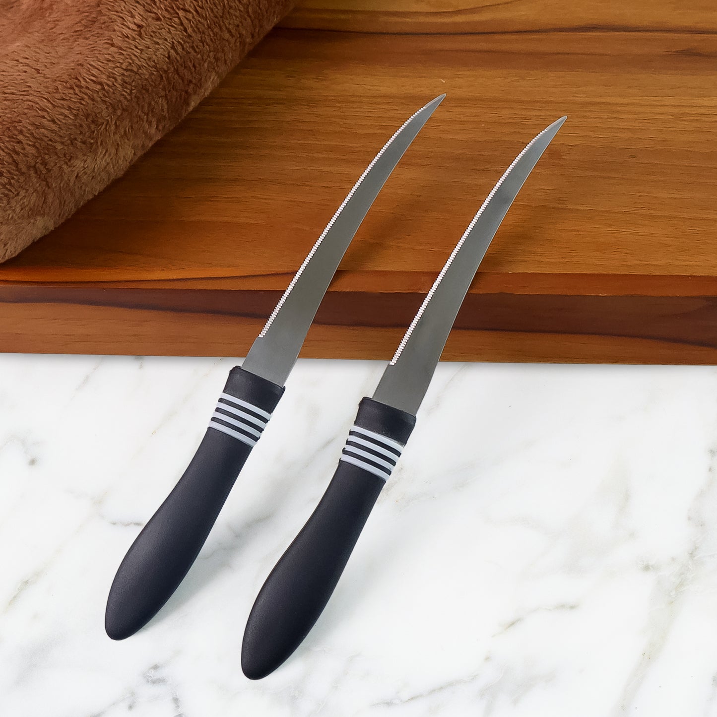 Premium Curved Serrated Stainless Steel Kitchen Knife Set (Mix Color  2 Pc)